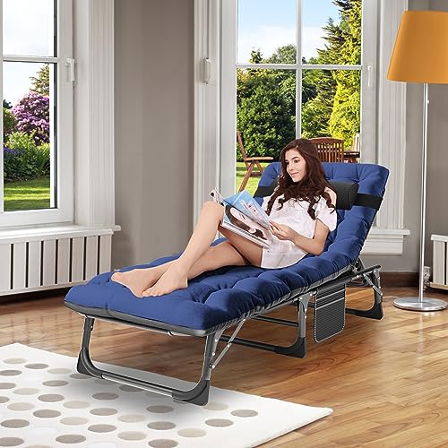 ABORON Heavy Duty Tanning Chair, 5-Gear Outdoor Folding Chaise Lounge Chair with Cushion,Portable Beach Lounge Chair for Outdoor Sunbathing Patio Pool Lawn Deck Poolside (Purplish Blue) - color: Purplish Blue, style: Lounge Chair