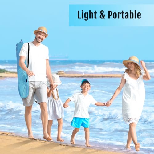 WhiteFang Deluxe Pop Up Beach Tent Sun Shade Shelter for 3-4/5-6 Person, UV Protection, Extendable Floor with 3 Ventilating Windows Plus Carrying Bag, Stakes, and Guy Lines - color: Light Blue, size: X-Large