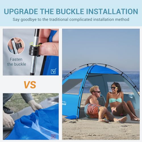 Elegear CumbreX™ Beach Tent Sun Shelter with Canopy, 4-5 Person Pop Up Beach Tent Cabana, Easy Setup UPF 50+ UV Protection Portable Lightweight Double Silver Coating Sun Shade Shelter - Dark Blue - color: Dark Blue, size: 4-5 Person