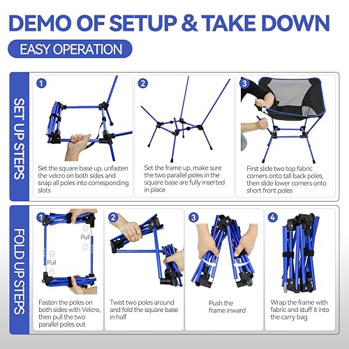 MARCHWAY Ultralight Folding Camping Chair, Heavy Duty Portable Compact for Outdoor Camp, Travel, Beach, Picnic, Festival, Hiking, Lightweight Backpacking (Dark Blue) - color: Dark Blue