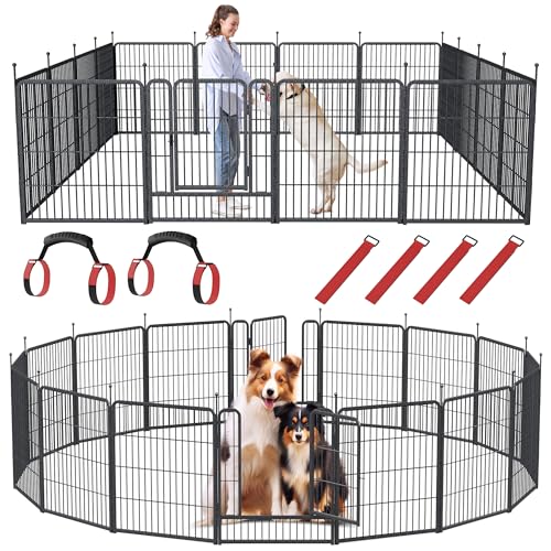 Musen Dog Playpen Indoor Outdoor, 16 Panels Dog Pen 32" Height Dog Fence Exercise with Doors for Large/Medium/Small Dogs, Portable Pet Playpen for Yard RV Camping, Hammer Paint Finish (Patent Pending)
