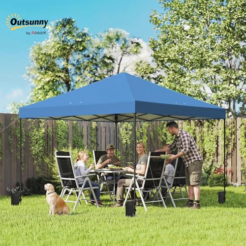 Outsunny 10 x 10 ft Pop Up Canopy Tent with One Push Setup, Easy Setup Outdoor Portable Instant Canopy Shelter with Wheeled Carry Bag, Sandbags, Adjustable Height for Parties, Events, Dark Blue - color: Dark Blue