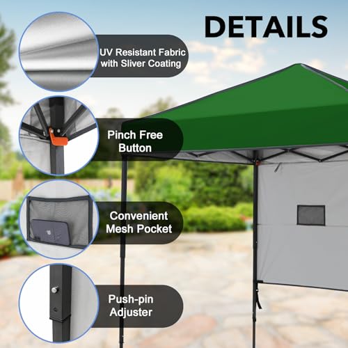 6x4 Pop Up Canopy Tent with Half Wall Panel, Instant Portable Beach Canopy, Outdoor Tent with Carry Bag for Camping, Sports, Tailgating, Events, Green - color: Green, size: With Half Wall