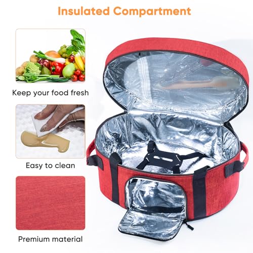 Insulated Slow Cooker Carrying Bag for 6-8 Quart CrockPot and Hamilton Beach Slow Cooker with See-thought Window, Portable Carrier Case with Adjustable Band and Accessory Pocket - color: Red