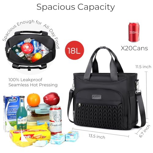 AIJIEKE Extra Large Lunch Bag for Women & Men, Insulated Leakproof Lunch Box for Work, Reusable Adult Lunch Tote with Shoulder Strap, Multi-Pocket Cooler Bag for Office, Picnic, Beach, Black - color: A.Black