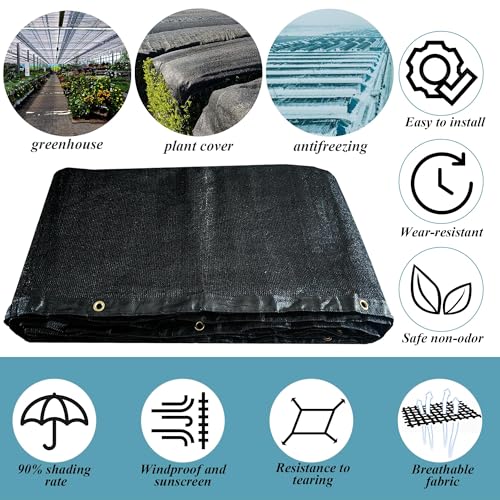 90% Black Sun Shade Cloth 4x16 ft - Fence Privacy Screen, Breathable Mesh Tarp & Serrated Grommets for Garden Plants Outdoor, Patio Pergola, Porch Cover, Chicken Coop & Dog Kennel - size: 4x16 ft