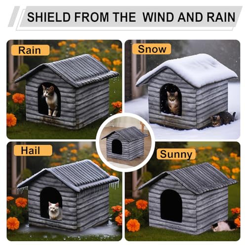Outdoor Cat House Cat House for Outdoor and Indoor Use - Waterproof Shelter for Cats, Dogs, and Feral Animals (Grey Wood Color, Medium) - color: Grey wood color, size: Medium