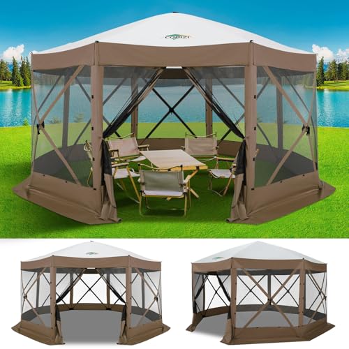 COBIZI 15x15 FT Pop Up Gazebo - Canopy Tent, Large Gazebos On Clearance with Sidewalls, Screened in Gazebo,carpas para Patio,Portable Screen Tents for 12-15 Persons Outdoor Camping, Backyard,Brown - color: Brown, size: 15x15ft Essential Gazebo