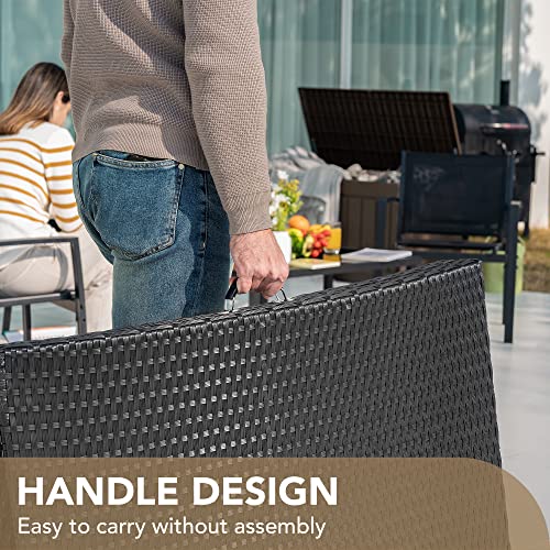Devoko Patio Chaise Lounge Sets Outdoor Rattan Adjustable Back 3 Pieces Cushioned Patio Folding Chaise Lounge with Folding Table (Beige) - color: Beige