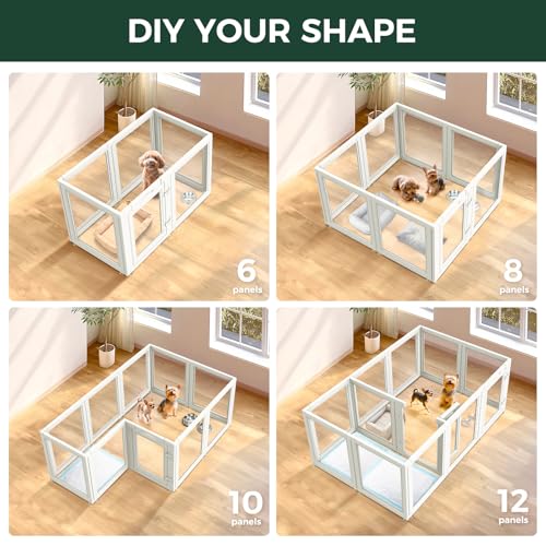 FXW AuraSpace Acrylic Indoor Dog Playpen for Puppies and Small Dogs, 24 Inch, 10 Panels, White - color: White, size: 24"H