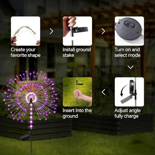 2 Pack 250LED Solar Garden Lights Outdoor, Dual Lighting Modes Firework Lights Solar Powered, Waterproof Twinkle Fairy Light Outside for Yard Patio Pathway Christmas Party Decorative（Purple - color: Purple 02