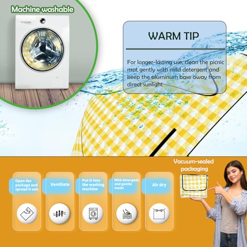 CUNCUI Large Picnic Blankets, 3 Layers Thick Soft Gingham Camping Blanket, 59X79IN Foldable Waterproof Rug, Portable Outdoor Mat for Beach Grass Hiking Park Travel, Sandproof, Machine Washable-Yellow - color: Yellow