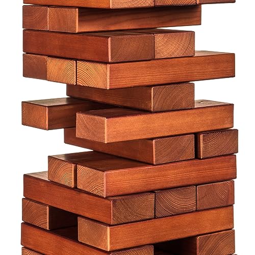 Tailgating Pros Premium Giant Toppling Timbers with Natural Wooden Crate –Jumbo Outdoor Yard Game, Tower Grows to Over 5 Feet! – Optional Tipsy Stickers Available! - color: Stained / Stained, size: Without Tipsy Sticker