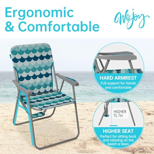#WEJOY Folding Beach Chair for Adults, Lightweight Beach Chair with Shoulder Straps, High Back Camping Chairs with Hard Armrest, Supports 300lbs for Outdoor Lawn Concert - color: #C 1 Pack Cyan Blue, style: Classic