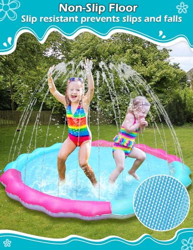Kids Dog Splash Pad Sprinkler - Jasonwell Non Slip Dog Sprinkler Pad Splash Pool Puppy Dogs Pool Summer Outdoor Water Toys Backyard Durable Splash Pad for Toddlers Kids Small Medium Large Dogs Pet - style: Blue&Rosered - 60"