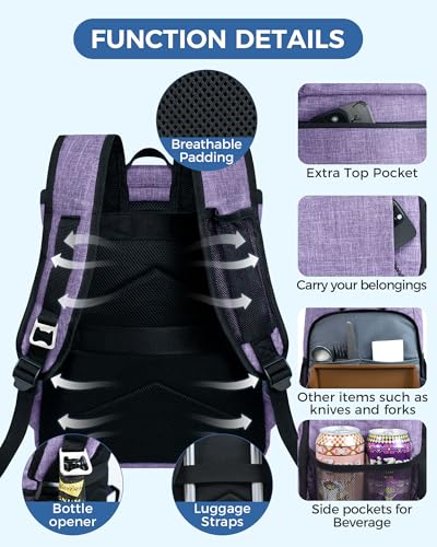 BAGLHER Lightweight Insulated Cooler Backpack - 30 Cans, Leak-Proof for Lunch, Picnic, Hiking, Camping Trips - color: purple-plus