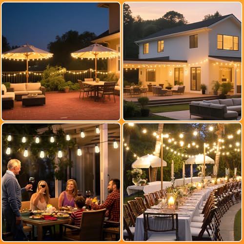100FT Outdoor Solar String Lights with Remote, USB Rechargeable LED Patio Lights with 52 Timer Dimmable ST38 Edison Bulbs, Enhanced 5W Solar Panel Outside Hanging Lights for Porch Garden Deck Backyard - size: 100FT