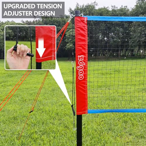 Zdgao Badminton Sets for Backyard, Portable Badminton Net with Tension Adjuster, Badminton Racket Set of 4, 3 Nylon Shuttlecocks, Boundary Line and Carry Bag for Backyard Beach Family Games - color: RED&BLUE