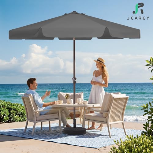 JEAREY 9 FT Patio Umbrella Outdoor, Table Umbrellas Market Umbrella w/Push Button Tilt/Crank, 8 Sturdy Ribs(Gray) - color: Gray