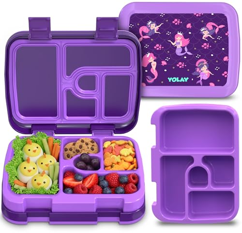 YOLAY Bento Box for Kids Lunch Box Leak-Proof, 5-Compartment Lunch Box Kids for Ages 3-10, Durable with Anti-Slip Base, Suitable for Schools, Outdoor and Travel (Mermaid) - color: Mermaid