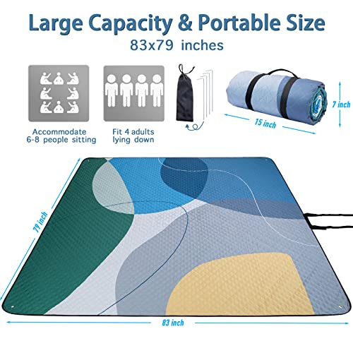 PY SUPER MODE Picnic Blankets Extra Large, Waterproof Foldable Outdoor Beach Blanket Oversized 83x79” Sandproof, 3-Layer Picnic Mat for Camping, Hiking, Travel, Park, Concerts(Abstract Blue) - color: Abstract Blue
