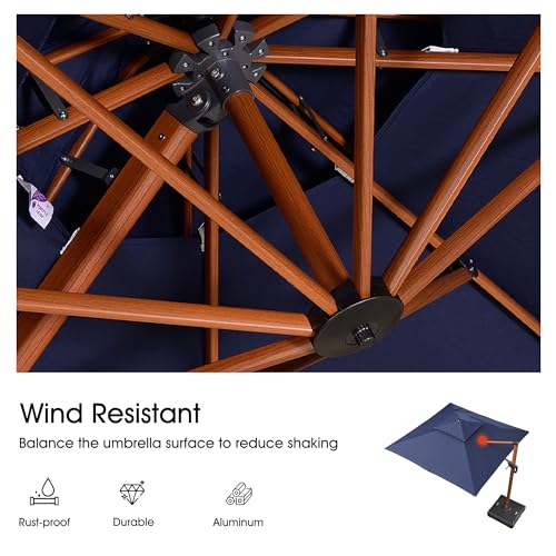 PURPLE LEAF Patio Umbrella with Base Outdoor Square Large Cantilever Umbrella Windproof Offset Heavy Duty Sun Umbrella for Garden Deck Pool Patio, 9ft Navy Blue - color: Navy Blue, size: 9'X9', style: Base Included