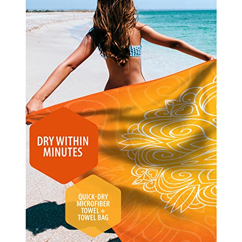 VENTURE 4TH Microfiber Beach Towel: Quick-Dry, Compact, Sand-Free, Absorbent, Sandproof and Lightweight - Perfect for Camping, Beach, and Roadtrips (Orange Mandala Design | 35x78 inches) - color: Orange Mandala, size: Extra Large (78" x 35")