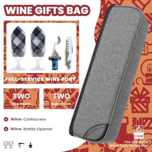 ALLCAMP Wine Bag - Insulated Cooler Bag with Wine Glasses, Bottle Opener & Wine Accessories for Wine Lovers - Portable Wine Gift Bag for Travel, Picnics, and Gift Ideas(Gray) - color: Lead Gray, size: 1 Bottle