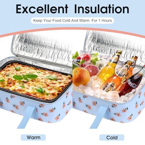 Corduroy Casserole Carrier, Insulated Lasagna Lugger for Hot/Cold Food, Fits 9" x 13" Baking Dish, Thermal Lunch Tote for Potluck & Picnic-Corduroy Pink Flowers - color: Corduroy Pink Flowers, size: 16x10x4 in