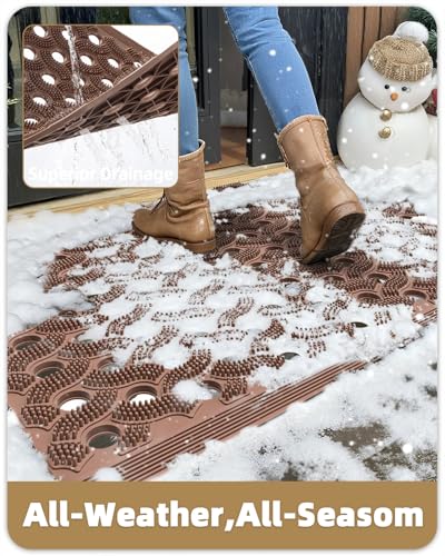 Color&Geometry Super Heavyweight TPE Stormproof Welcome Mat Outdoor, Eco-Friendly Materials Odor-Free Door Mat with Connectors & Non-Slip, All Weather Outside Entrance Barefoot Friendly, 17"x29" Brown - color: Brown, size: 1'5" x 2'6" (Rectangular)