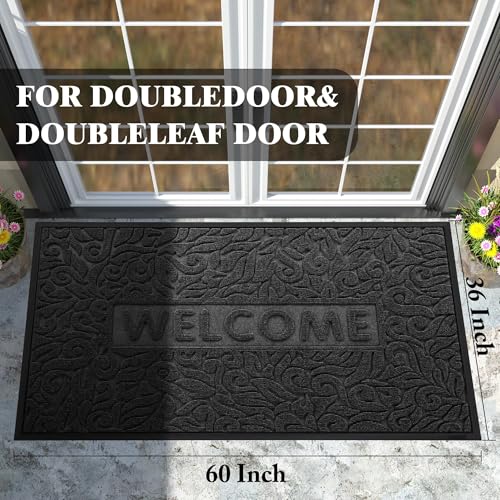 Yimobra Large Welcome Mat 60x36, Waterproof Non-Slip Outdoor Mats for Front Door Outside Entrance, Low-Profile Entryway Mat Indoor for Garage Patio, Black - color: Black, size: 60x36 Inch