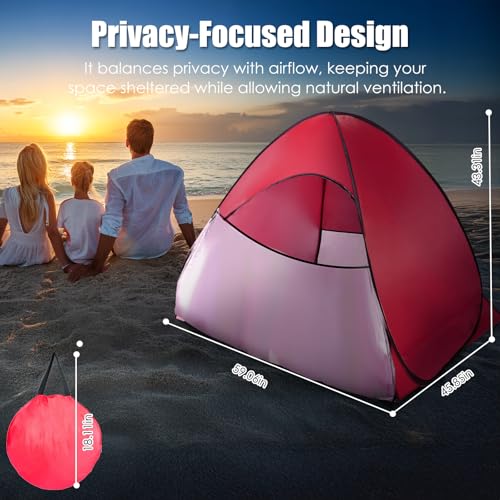 Pop Up Beach Tent, Sun Shelter for 2-3 Person, Sun Shelter with UPF 50+ & Lightweight, Portable Beach Tent Easy Pop Up for Outdoor Camping Fishing - style: Red