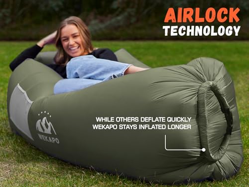 WEKAPO Inflatable Couch Air Lounger Chair - Camping & Beach Accessories, Portable Blow up Sofa for Hiking, Lawn, Indoor/Outdoor Movies & Music Festivals. Lightweight and Easy to Set Up Air Hammock - color: Olive Green