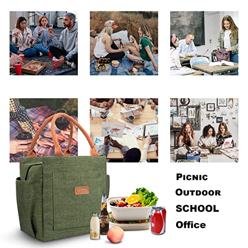 Joymee Lunch Bag Women Insulated Lunch Box Reusable Leakproof Large Spacious Cooler Tote for Womens Mens Adults with Bottle Holder and Side Pockets for Work Office Travel Picnic - Green - color: 04 Green