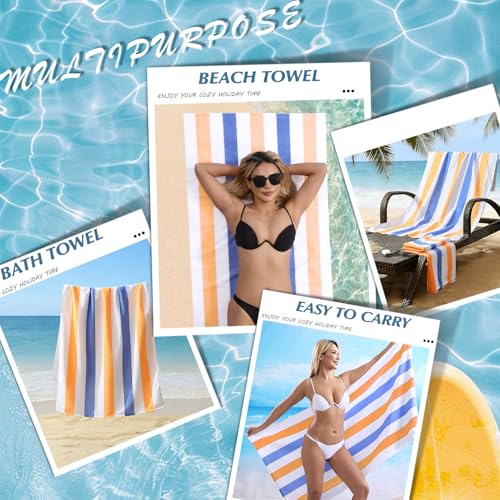 Beach Towel Set-4 Pack 30"x60" Sand Free Stripe Beach Towel for Pool,Bathroom,Soft Absorbent Quick Dry Lightweight Beach Bath Towel,Camping Blanket,Travel Towel,Beach Essentials for Adults,Orange/Blue - color: Orange/Blue