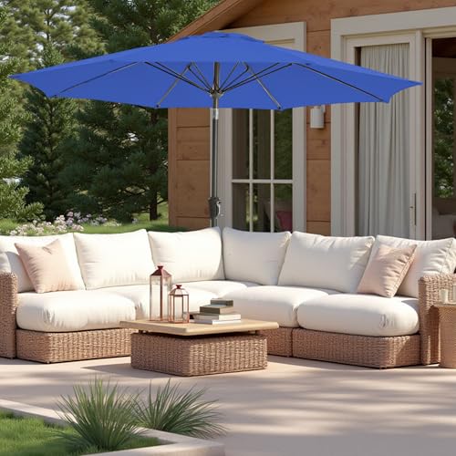 9FT Large Outdoor Patio Umbrella Market Table Umbrella-UV Resistant, Easy Push Button Tilt and Crank, 8 Sturdy Ribs Heavy-Duty Pool Umbrella for Deck,Blue - color: Blue, size: 9 FT