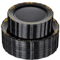 U-QE 100PCS Black and Gold Plastic Plates - Heavy Duty Black Disposable Plates Including 50PCS 10'' Dinner Plates & 50PCS 7.5'' Dessert Plates - Hard Plastic Plates for Party - color: Black/Gold