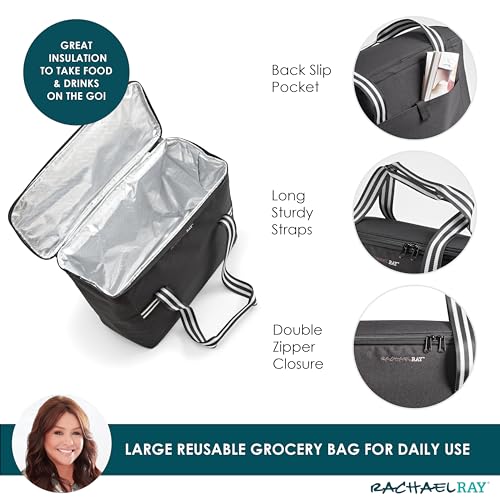 Rachael Ray Field Tote - Soft Sided Zippered Cooler Bag, Insulated & Leak Proof Grocery Bag, Portable Travel Cooler, Hot or Cold Carrier, Black - color: Black