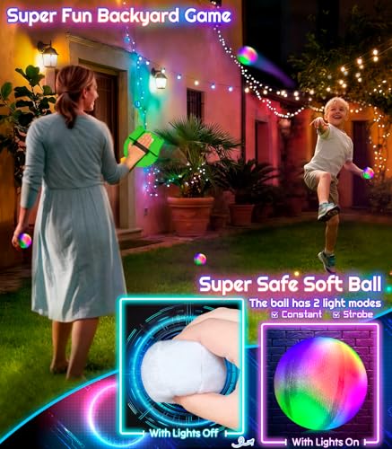 3D LED Light Up Toss Catch Ball Game Set Toys for Back Yard Outdoor Party Favors Glow in Dark Sticky Paddle Baseball Gift Age 3 4 5 6 7 8 9 10 11 12 Years Old Girls Boy Kid Family Adult - color: Blue 2 Paddle 2 Balls