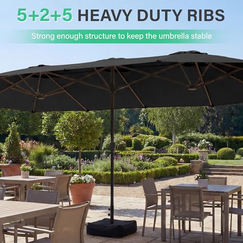 JEAREY 15ft Large Patio Umbrella with Base, Outdoor Rectangle Umbrella Double-Sided Market Umbrella with Stand for Pool, Deck, Backyard and Garden, Black - color: Black