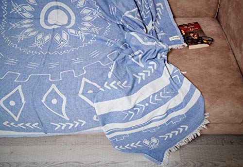 Bersuse 100% Cotton Kona XL Throw Blanket Turkish Towel Beach Blanket - Beach Camping Essentials - 75x90 Inches, Grey Blue - color: Grey Blue