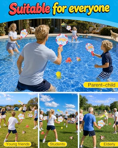 Water Paddle Toss Game for Kids & Family, Floating Beach Paddle Game with 4 Paddles, 4 Animal-Shaped Balls and 2 Round Balls, Pool Beach Toys for Kids, Indoor Outdoor Catch Game for Yard Lawn Sand - size: 4pcs