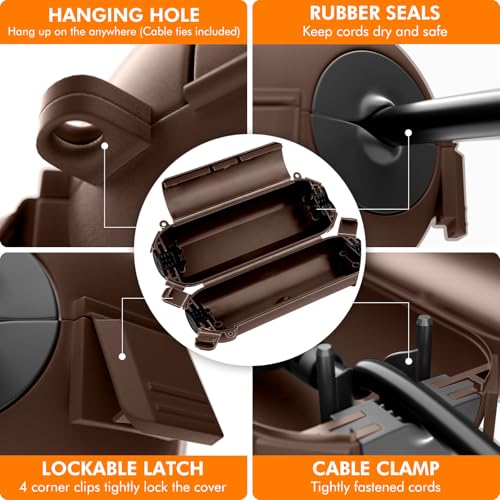 RESTMO 5-Piece Outdoor Waterproof Electrical Box Set – 12.5" x 8.5" x 5" Large & 7.1" x 2.3" x 2.3" Small, Weatherproof Boxes for Power Strip, Outlet, Plug, Socket, Timer, Holiday Light, Brown - color: Brown