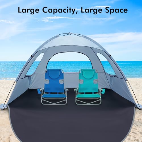 WhiteFang Beach Tent Anti-UV Portable Sun Shade Shelter for 3/4/6/8 Person, Extendable Floor with 3 Ventilating Mesh Windows Plus Carrying Bag, Stakes and Guy Lines - color: Sierra Blue, size: 4 Person