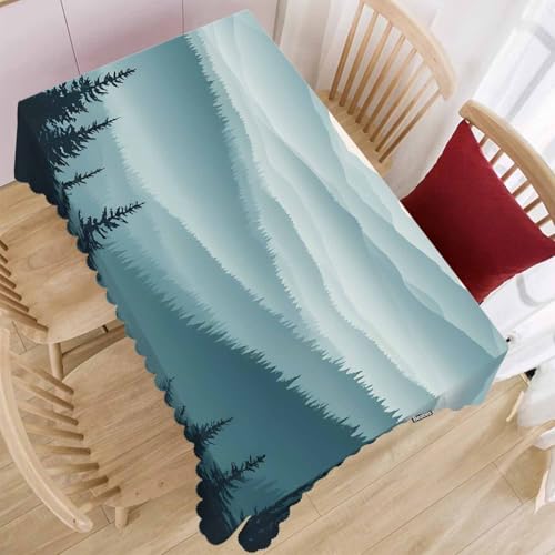 Mountain Forest Decorative Table Cover for Kitchen, Foggy Mountain Pine Woodland Oblong Tablecloth Dining Table Cloth Tabletop Tablecloths for BBQ Picnic Coffee 52"X70", 4-6 Seats - color: Mountain Forest
