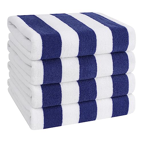 American Soft Linen Cabana Striped Beach Towels, 30x60 inch 4 Piece Oversize Pool Towels, Quick Drying Sand Free Swim Towels, Navy Blue - color: Navy Blue