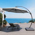 LAUSAINT HOME 11FT Patio Cantilever Umbrella with Base Outdoor Curvy Round Offset Umbrella, Heavy Duty Aluminum Patio Umbrella with 360°Rotation and Windproof, for Garden, Pool, Deck, Backyard, Market(11 FT Grey）