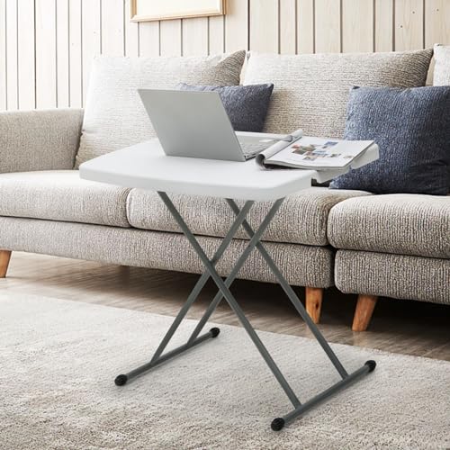 Athena Collection Folding TV Tray Couch Table 29 Inch Wide with 4 Height Adjustable, Portable Small Folding Table Dinner Tray Laptop Table for Living Room Small Space for Eating on Bed Sofa Couch - color: White-x Foot, size: 19.5"D x 30"W