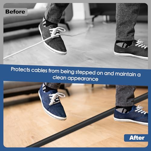 Floor Cord Cover for Wires on Floor Self Adhesive Cord Hider Floor Cable Management Wire Covers for Cords Protector Prevent Cable Trips Cord Cavity W 0.32" x H 0.32", Black, 10Ft - color: Black, size: 0.78 In x 10 Ft