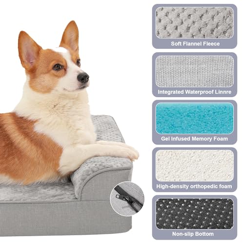 Rainmr Orthopedic Dog Bed Medium Size Dog, Memory Foam Dogs Bed for Medium Dogs, Washable Removable Cover, Nonskid Bottom, Waterproof, for Indoor, Outdoor, Crate ＆ Car Use, 35x23x6 Inches, Light Grey - color: Standard Version-Light Grey, size: 35.0"L x 23